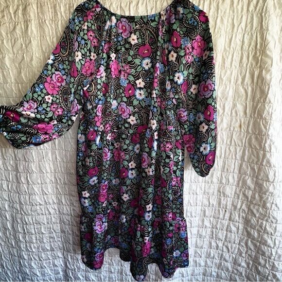 UMGEE Floral Mini Tunic Dress babydoll 3/4 elastic sleeve sz M - Picture 8 of 10